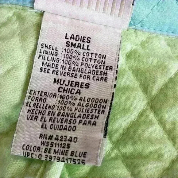 VTG Quilted Jacket Women’s Small White Stag Blue & Green Snap Up - Picture 5 of 7